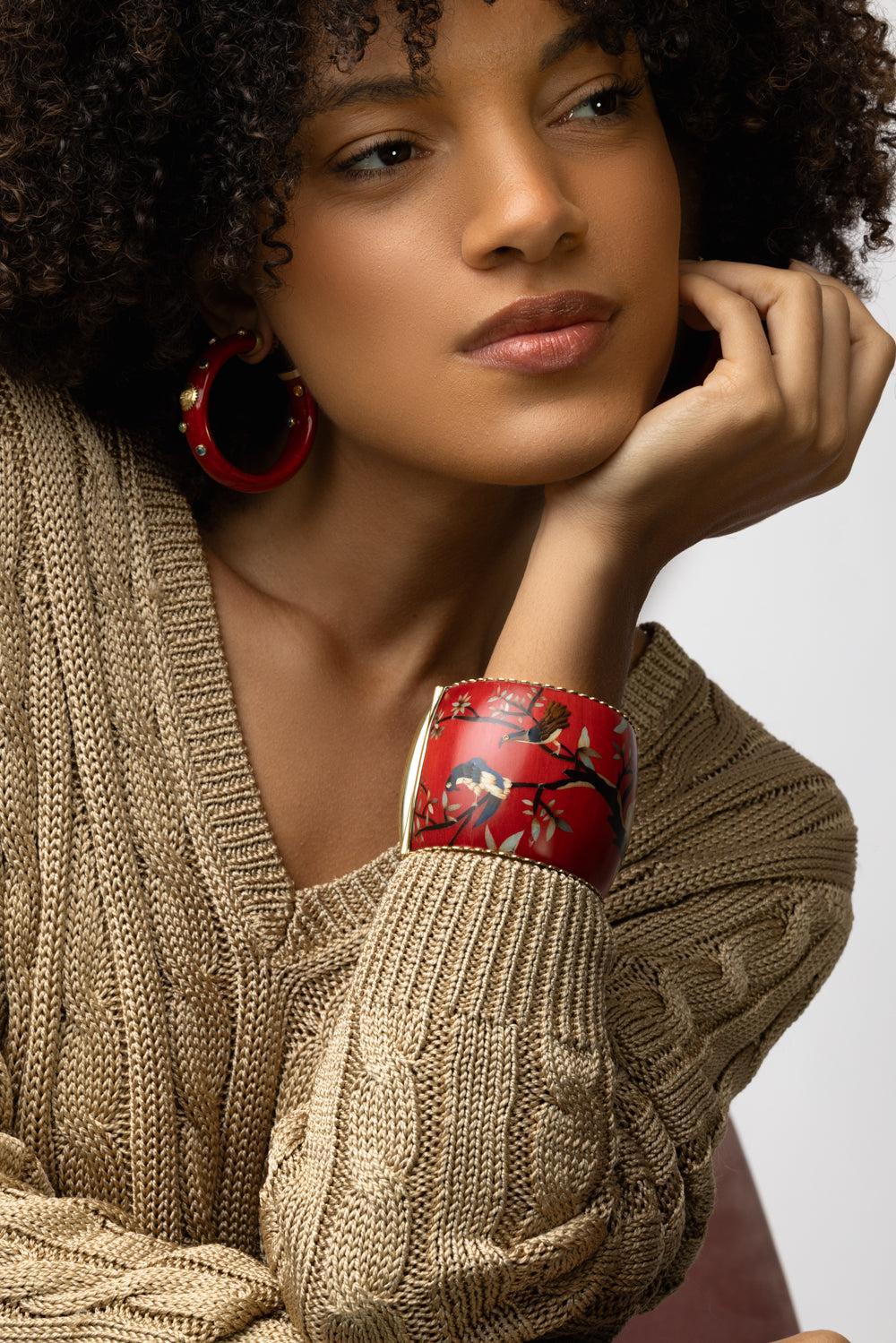 Bird Branch Marquetry Bracelet-YELLOW GOLD-JEWELRYFINE JEWELBRACELET O-SILVIA FURMANOVICH