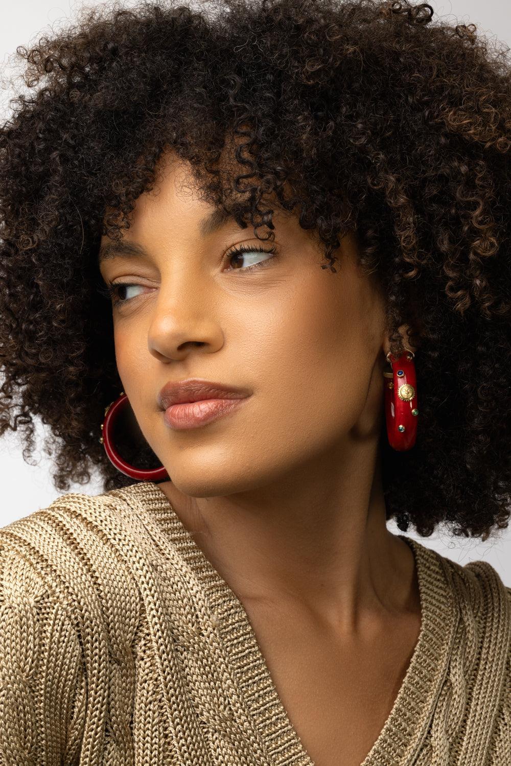 Celestial Marquetry Hoop Earrings-YELLOW GOLD-JEWELRYFINE JEWELEARRING-SILVIA FURMANOVICH