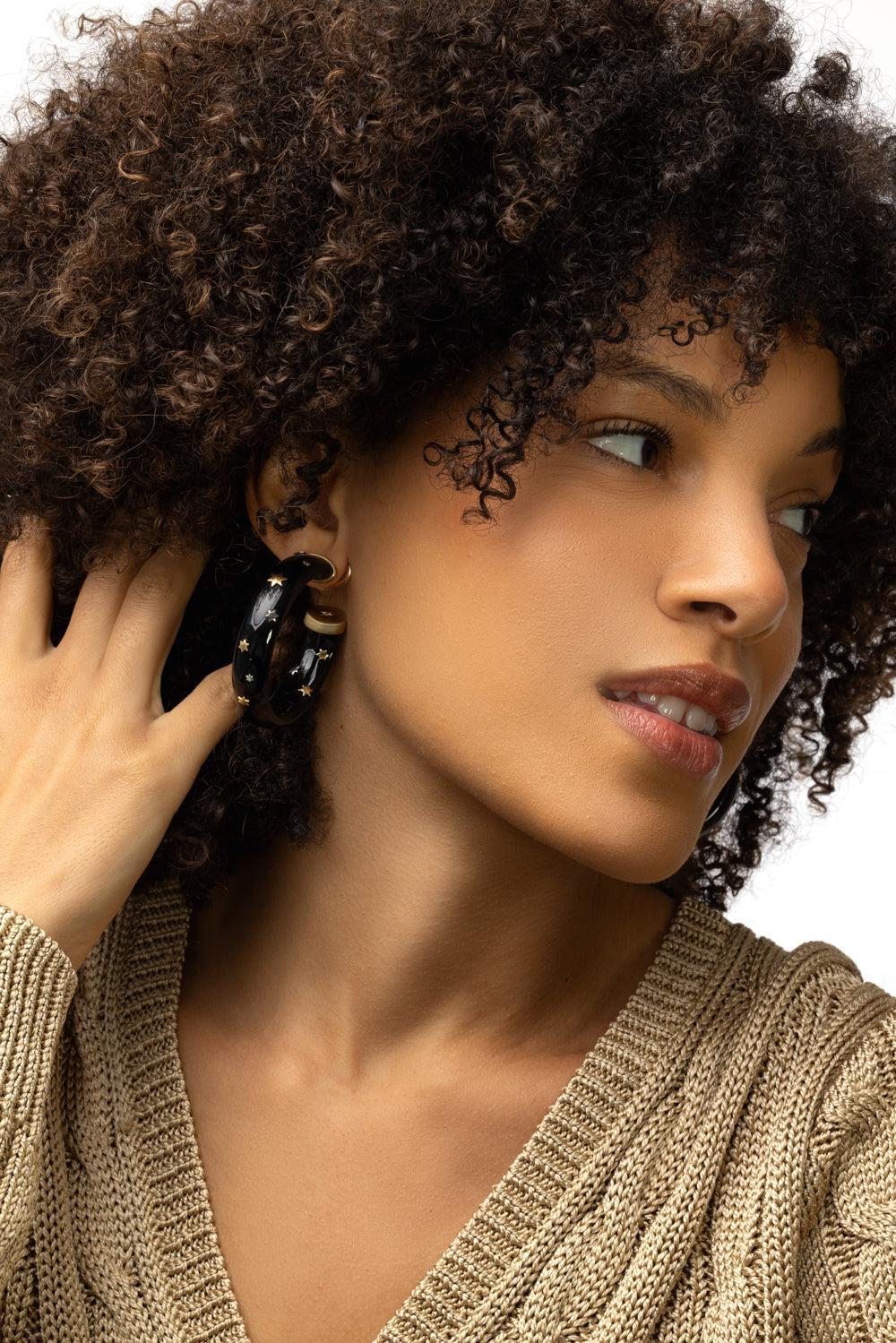 Black Marquetry Star Earrings-YELLOW GOLD-JEWELRYFINE JEWELEARRING-SILVIA FURMANOVICH