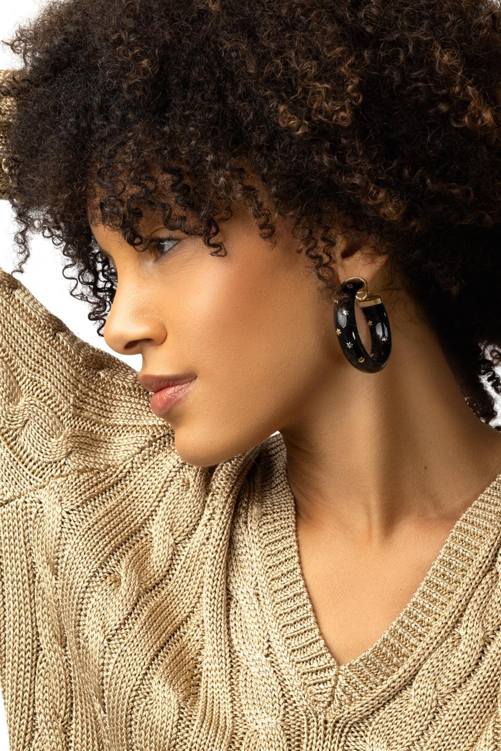Black Marquetry Star Earrings-YELLOW GOLD-JEWELRYFINE JEWELEARRING-SILVIA FURMANOVICH