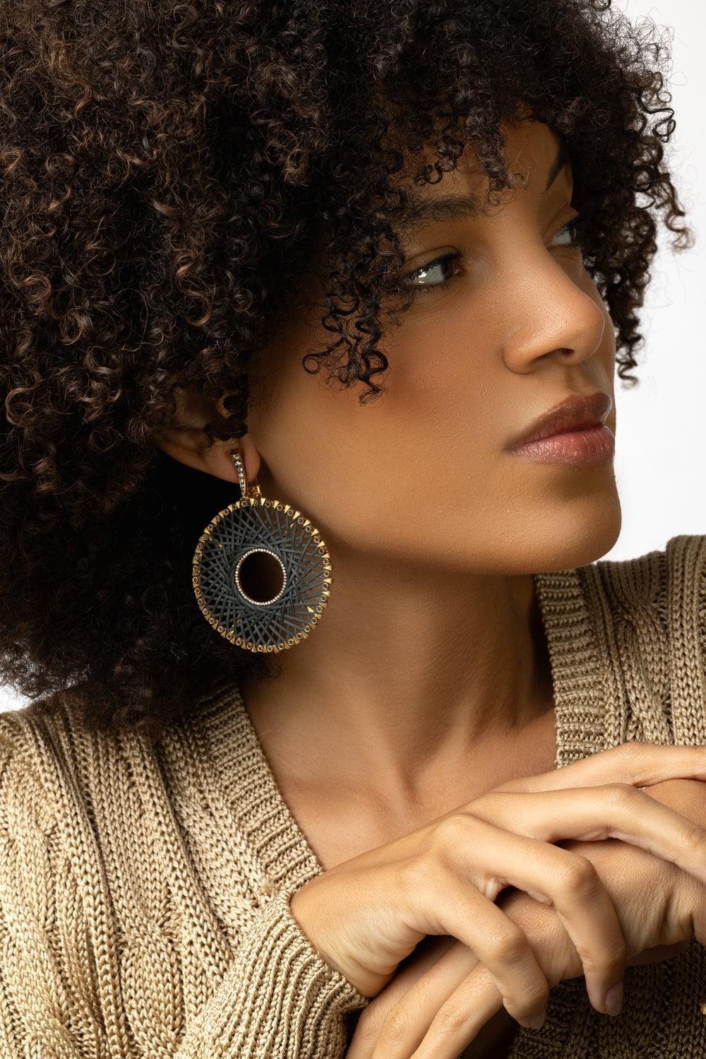 Diamond Sapphire Bamboo Earrings-YELLOW GOLD-JEWELRYFINE JEWELEARRING-SILVIA FURMANOVICH