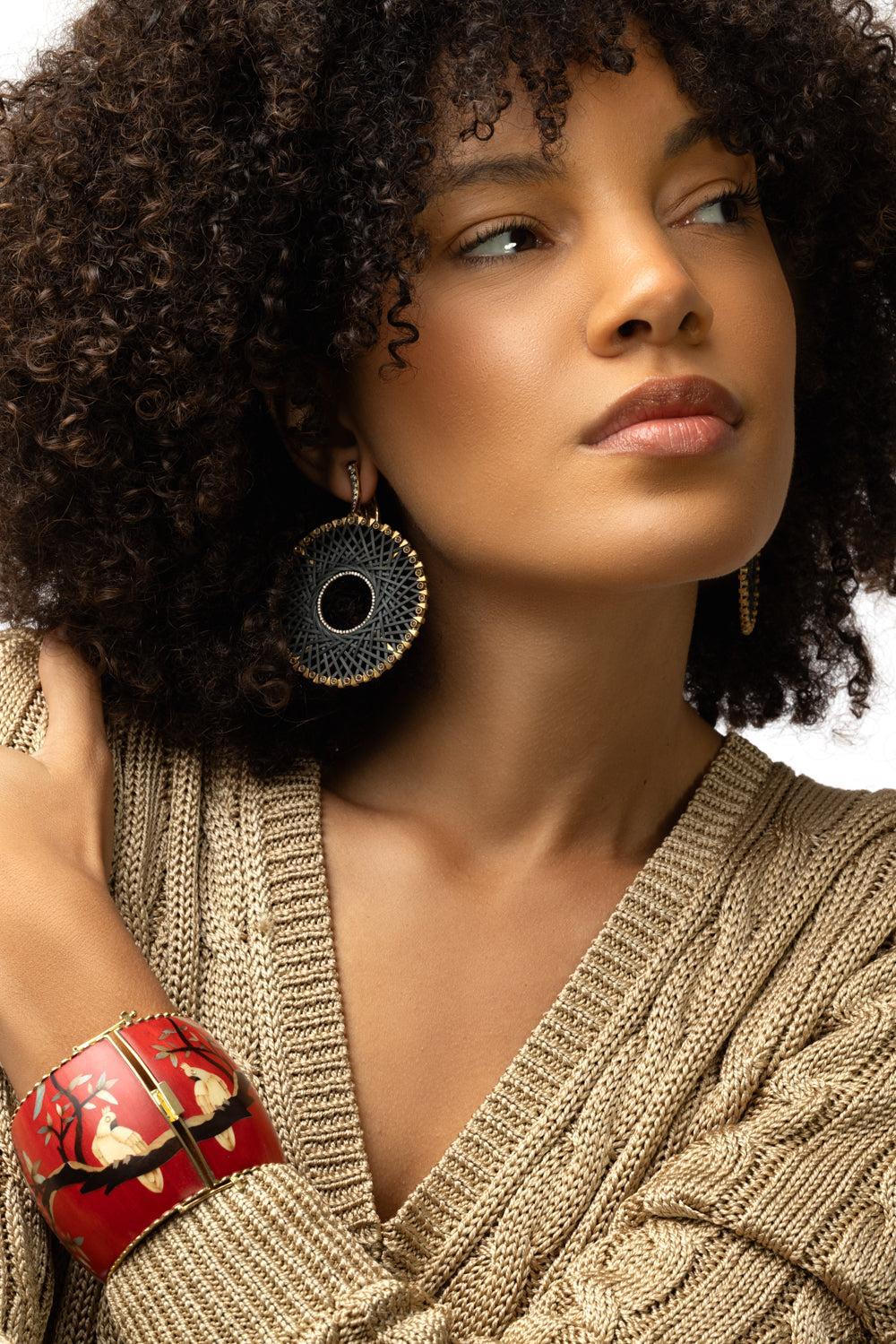 Diamond Sapphire Bamboo Earrings-YELLOW GOLD-JEWELRYFINE JEWELEARRING-SILVIA FURMANOVICH