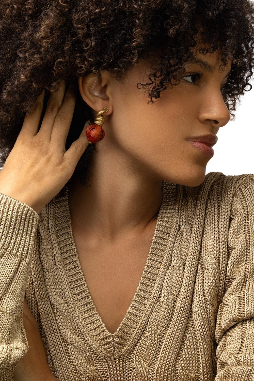 Red Bamboo Sphere Earrings-YELLOW GOLD-JEWELRYFINE JEWELEARRING-SILVIA FURMANOVICH
