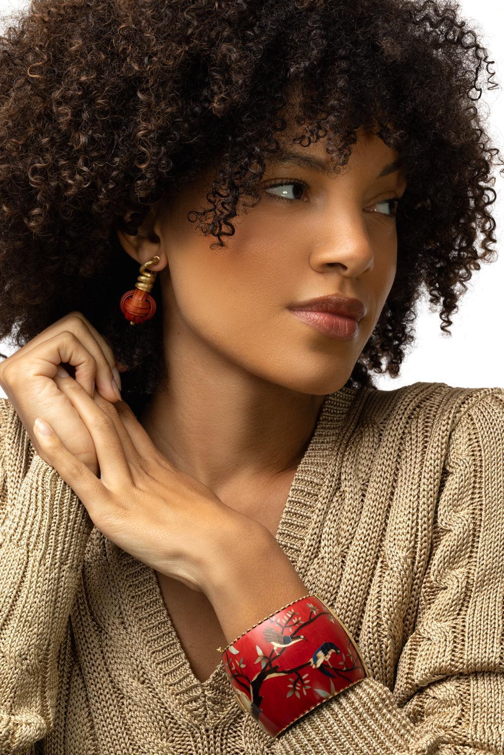 Red Bamboo Sphere Earrings-YELLOW GOLD-JEWELRYFINE JEWELEARRING-SILVIA FURMANOVICH