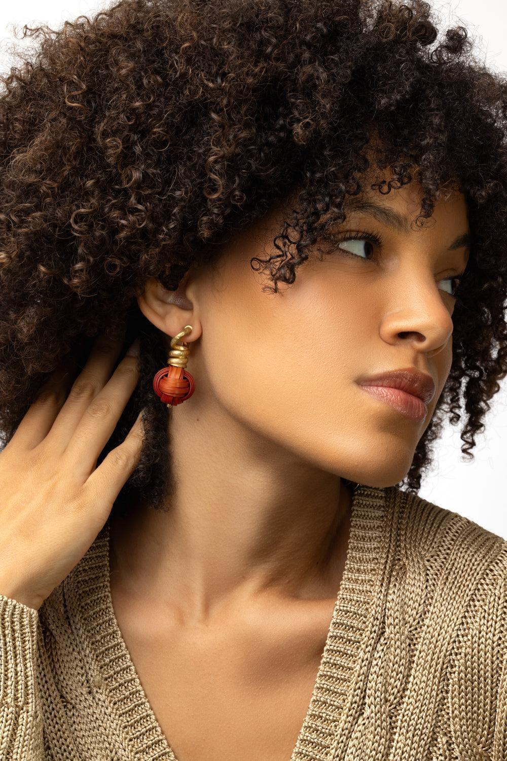 Red Bamboo Sphere Earrings-YELLOW GOLD-JEWELRYFINE JEWELEARRING-SILVIA FURMANOVICH
