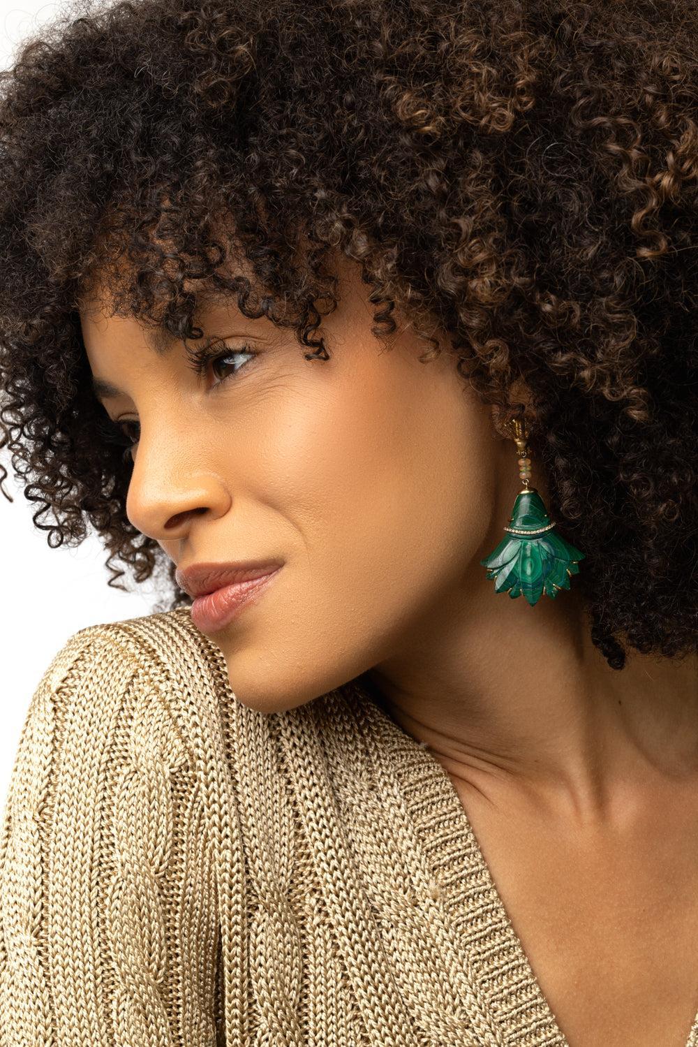 Malachite Lotus Flower Earrings-YELLOW GOLD-JEWELRYFINE JEWELEARRING-SILVIA FURMANOVICH