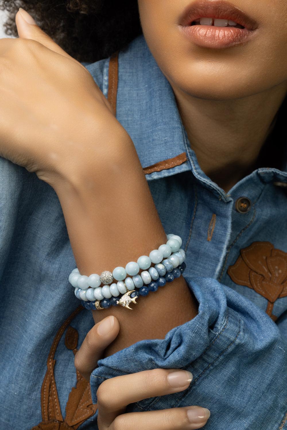 Rondelle Kyanite Bead Bracelet-YELLOW GOLD-JEWELRYFINE JEWELBRACELET O-SYDNEY EVAN