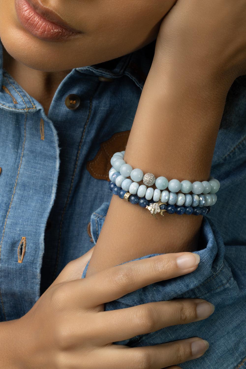 Rondelle Kyanite Bead Bracelet-YELLOW GOLD-JEWELRYFINE JEWELBRACELET O-SYDNEY EVAN
