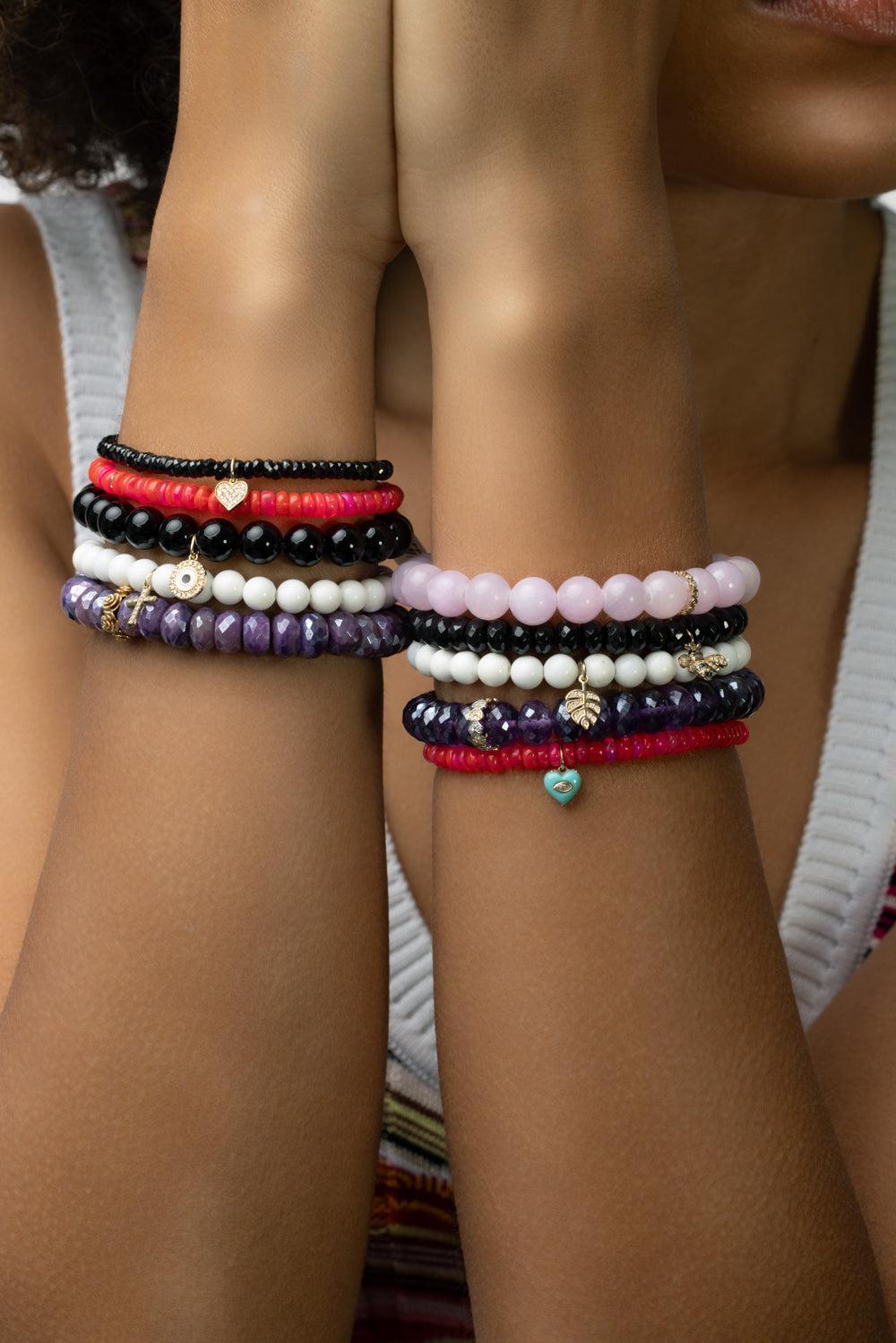 Small Evil Eye Onyx Charm Bracelet-YELLOW GOLD-JEWELRYFINE JEWELBRACELET O-SYDNEY EVAN