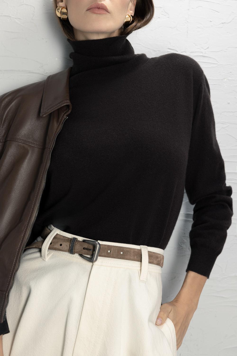 Monili Turtleneck Long Sleeve Sweater-BROWN-XS-CLOTHINGTOPKNITS-BRUNELLO CUCINELLI