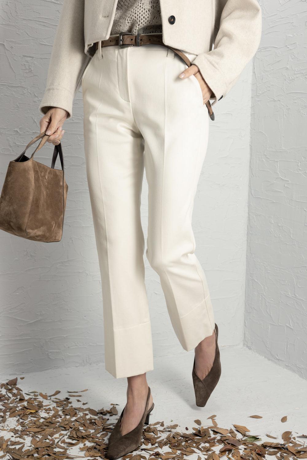Kickflare Cigarette Pant - Panama-CREAM-36-CLOTHINGPANTSLIM FIT-BRUNELLO CUCINELLI