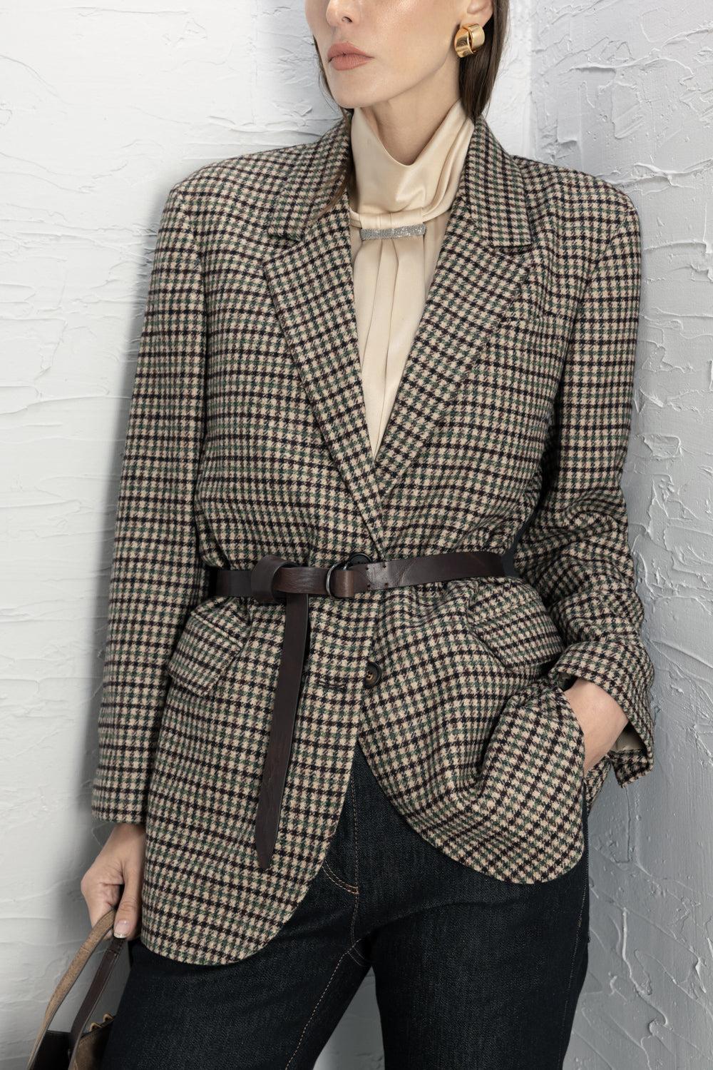Prince Of Whales Mixed Media Belt Blazer-BROWN-38-CLOTHINGJACKETBLAZERS-BRUNELLO CUCINELLI