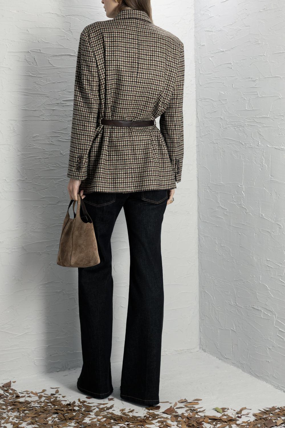 Prince Of Whales Mixed Media Belt Blazer-BROWN-38-CLOTHINGJACKETBLAZERS-BRUNELLO CUCINELLI