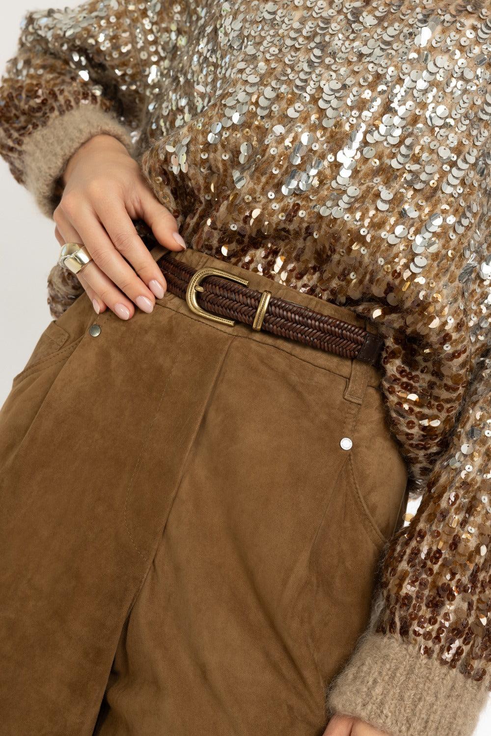 Oval Buckle Belt-BROWN-XS-ACCESSORIEBELTS-BRUNELLO CUCINELLI