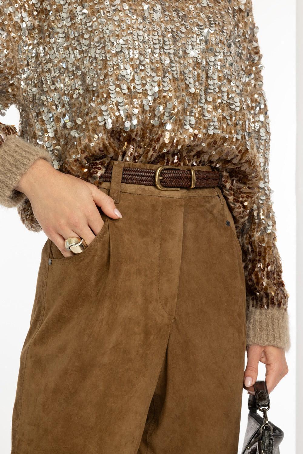 Oval Buckle Belt-BROWN-XS-ACCESSORIEBELTS-BRUNELLO CUCINELLI