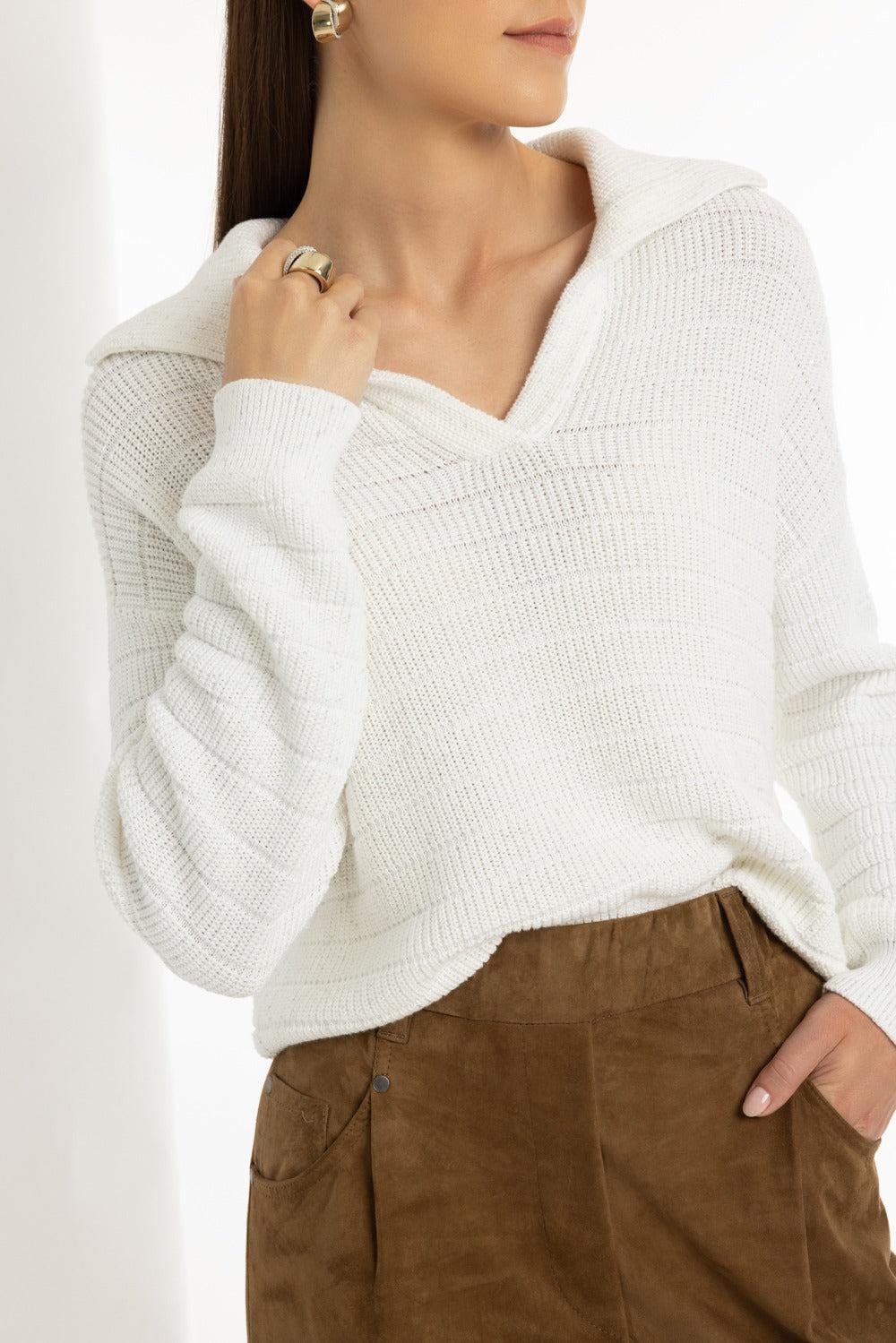Pailette English Rib Collar Pullover-WHITE-XXS-CLOTHINGTOPKNITS-BRUNELLO CUCINELLI
