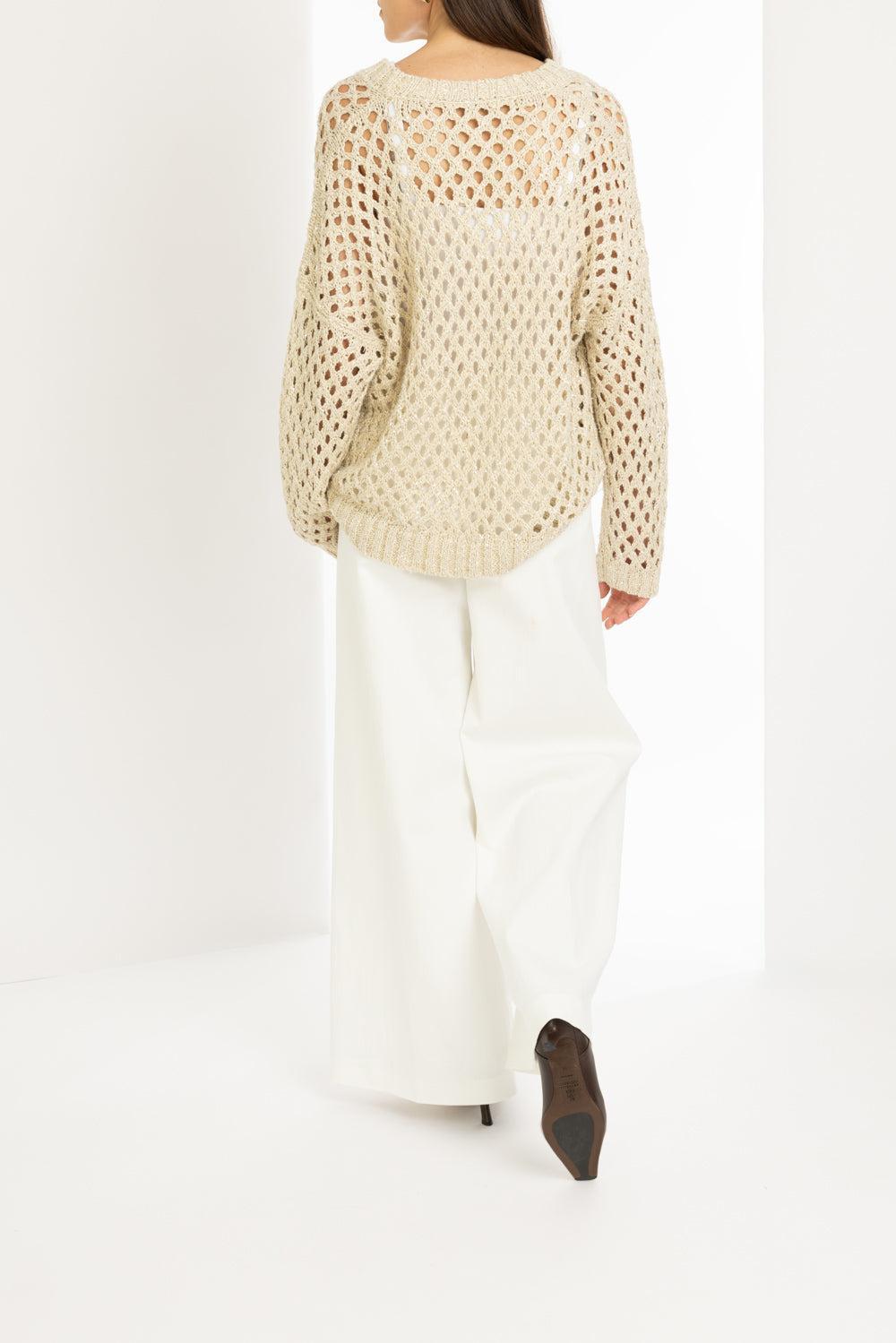 Pailette V-Neck Sweater-CREAM-XS-CLOTHINGTOPSWEATER-BRUNELLO CUCINELLI