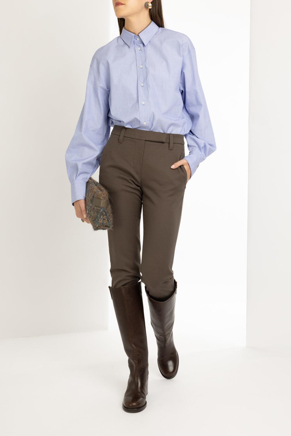 Shiny Collar End-On-End Shirt-LIGHT BLUE-XS-CLOTHINGTOPBLOUSE-BRUNELLO CUCINELLI