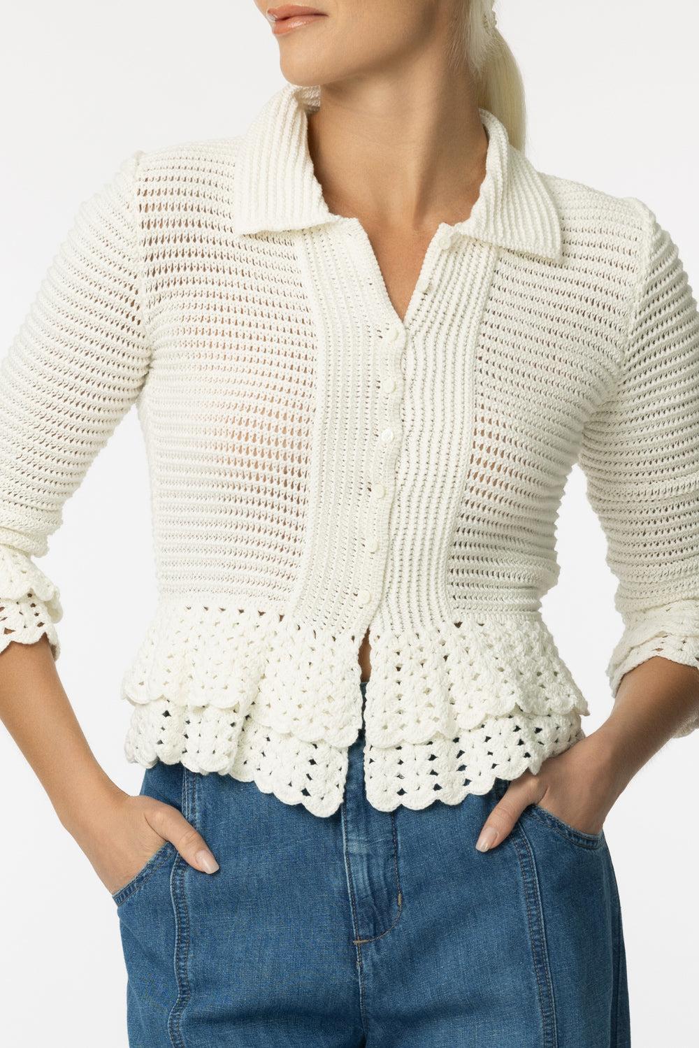 Fitted Ruffle Cardigan-WHITE-XS-CLOTHINGTOPKNITS-CHLOÉ