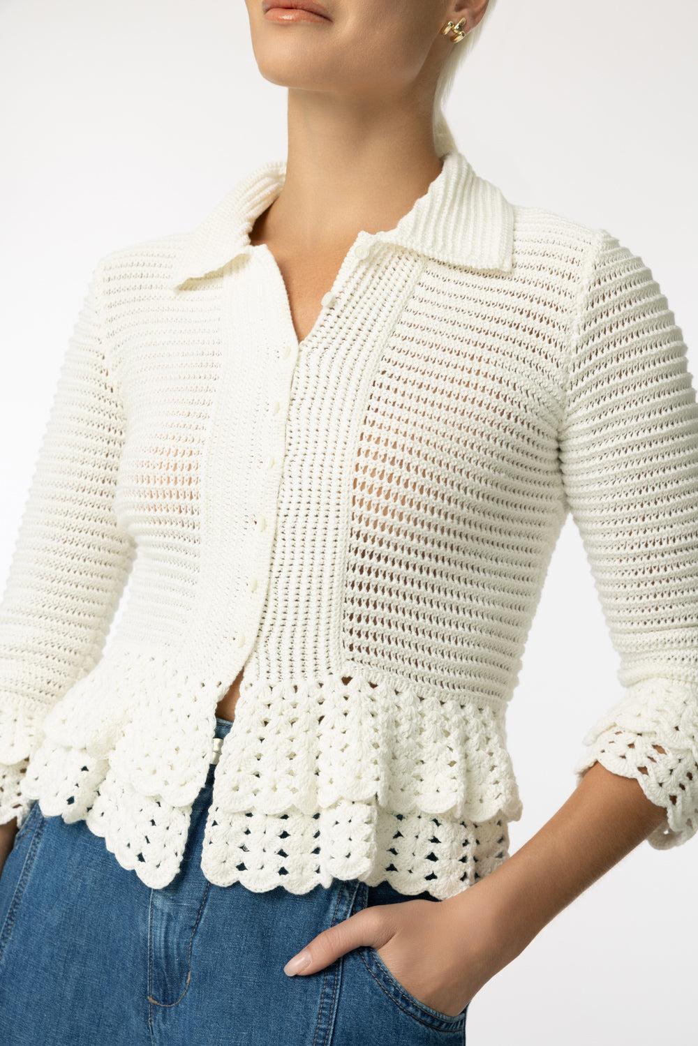 Fitted Ruffle Cardigan-WHITE-XS-CLOTHINGTOPKNITS-CHLOÉ