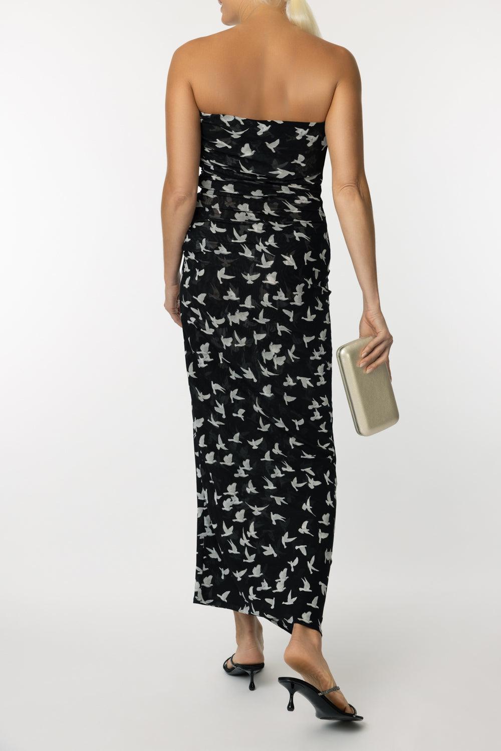 Dove Print Strapless Dress-BLACK-XS-CLOTHINGDRESSCASUAL-STELLA MCCARTNEY