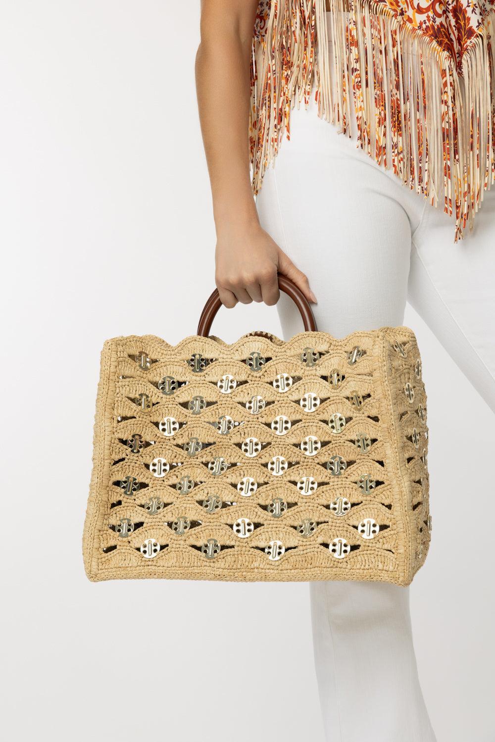 1969 Tote Bag-NATLTGLD-O/S-HANDBAGTOP HANDLE-RABANNE