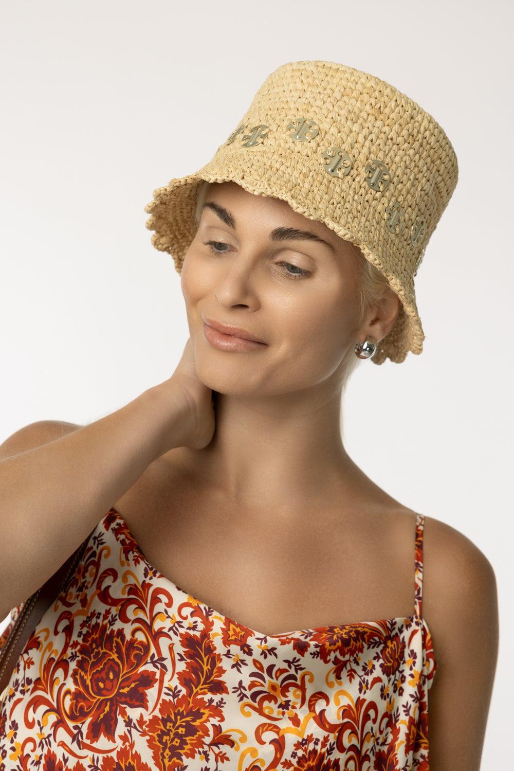 RAFFIA BUCKET HAT-SHNY BGE-56-ACCESSORIEHEADWEAR-RABANNE