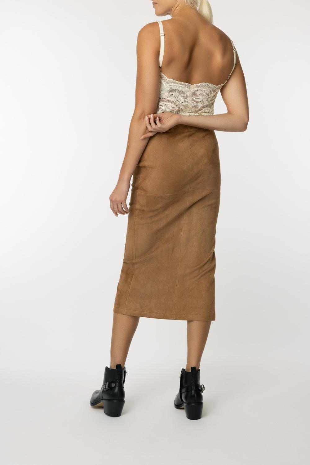 Gathered Button Skirt - New Caramel-NWCARAML-36-CLOTHINGSKIRTMIDI-RABANNE