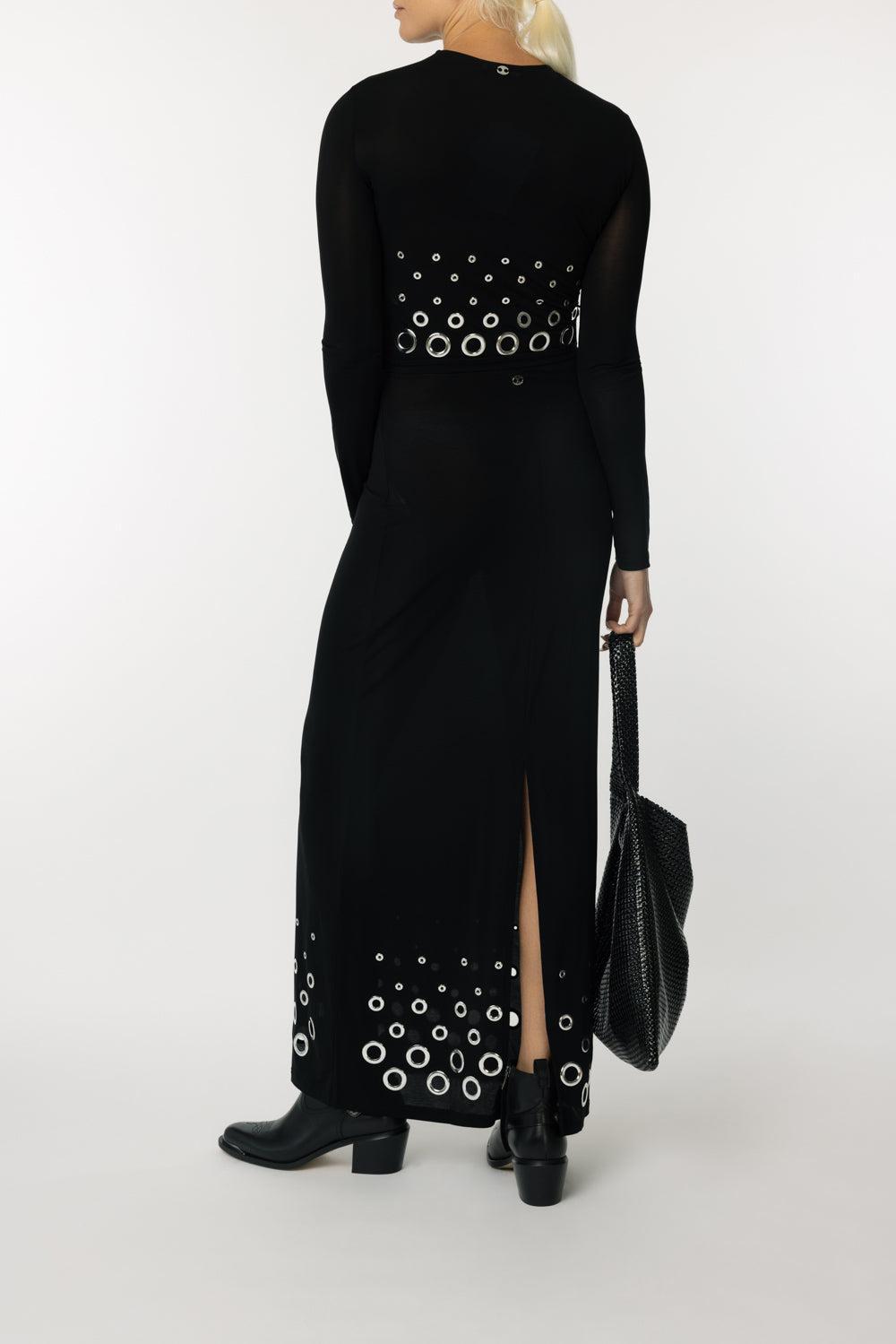 Ring Detail Maxi Skirt-BLACK-36-CLOTHINGSKIRTMAXI-RABANNE
