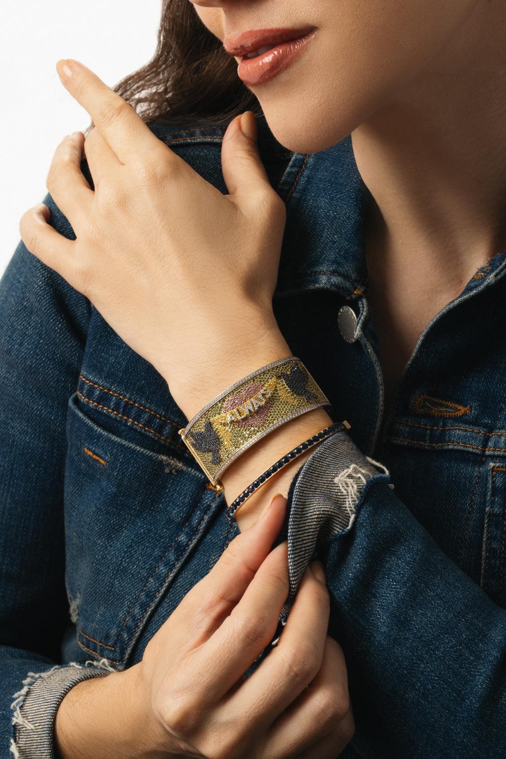 Blue Doves Cuff Bracelet-YELLOW GOLD-17-JEWELRYFINE JEWELBRACELET O-GRACE WINFREY