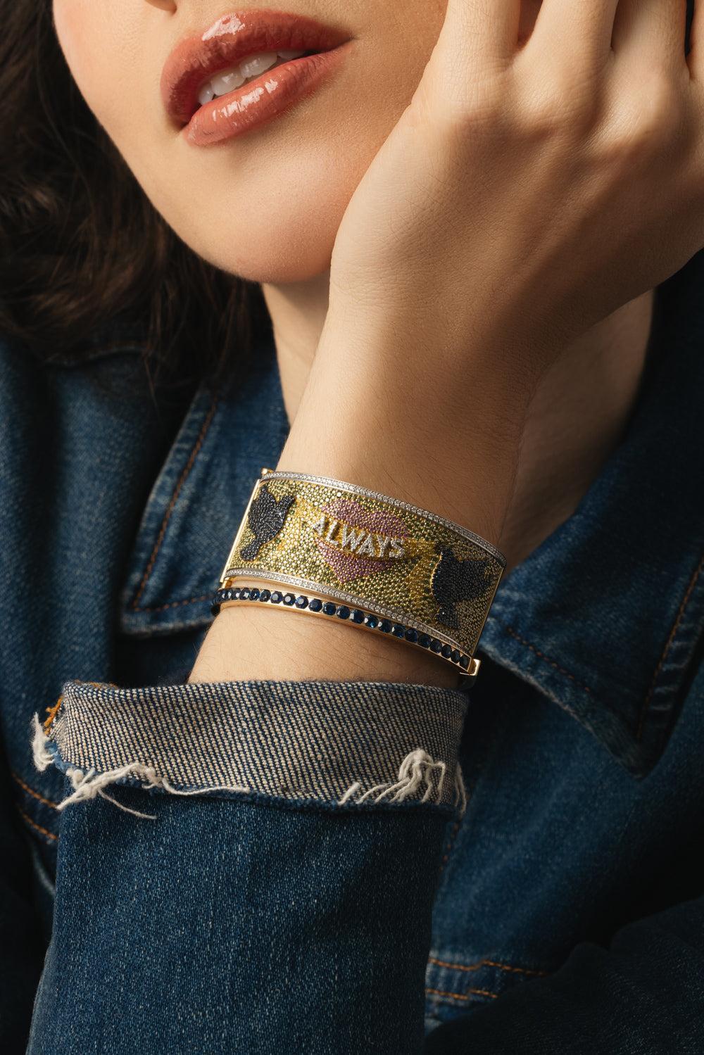 Blue Doves Cuff Bracelet-YELLOW GOLD-17-JEWELRYFINE JEWELBRACELET O-GRACE WINFREY