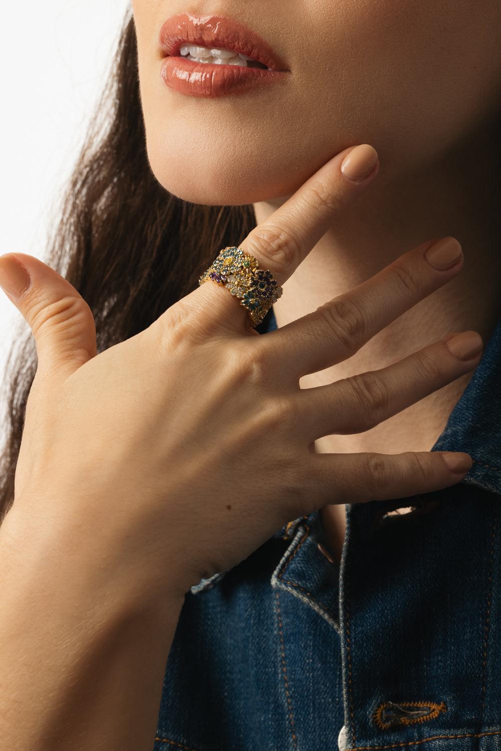 Diamond Flower Ring-YELLOW GOLD-6-JEWELRYFINE JEWELRING-GRACE WINFREY