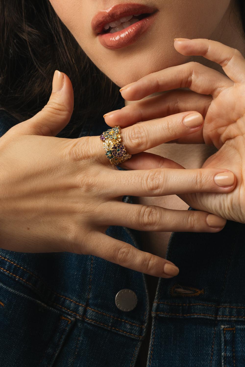 Diamond Flower Ring-YELLOW GOLD-6-JEWELRYFINE JEWELRING-GRACE WINFREY