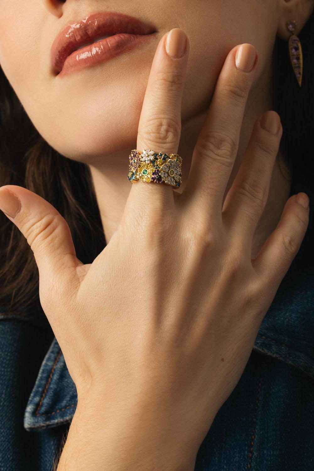 Diamond Flower Ring-YELLOW GOLD-6-JEWELRYFINE JEWELRING-GRACE WINFREY