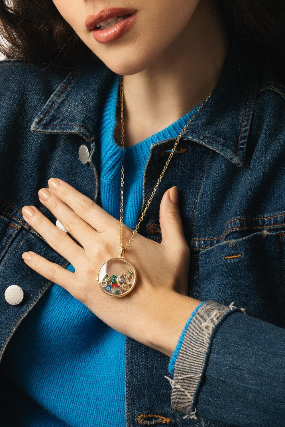 Large Round Paperclip Locket Necklace-YELLOW GOLD-18-JEWELRYFINE JEWELNECKLACE O-LOQUET