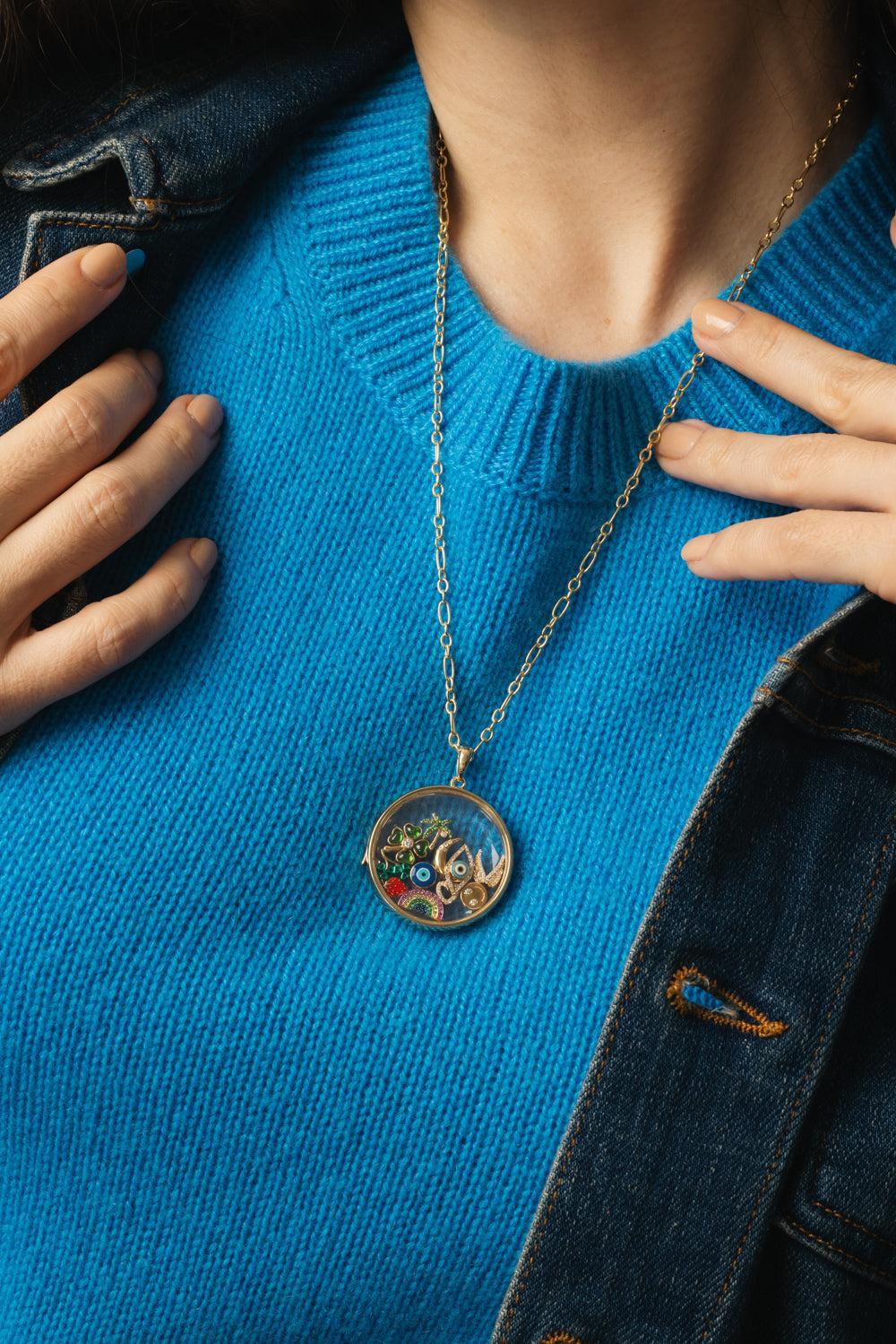 Large Round Paperclip Locket Necklace-YELLOW GOLD-18-JEWELRYFINE JEWELNECKLACE O-LOQUET