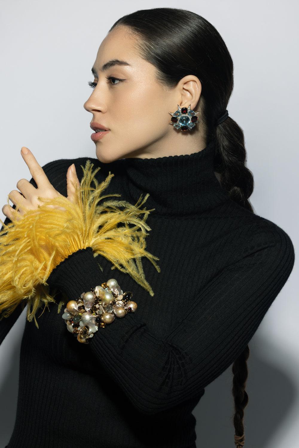 Blue Topaz Diamond Spike Earrings-YELLOW GOLD-JEWELRYFINE JEWELEARRING-TONY DUQUETTE