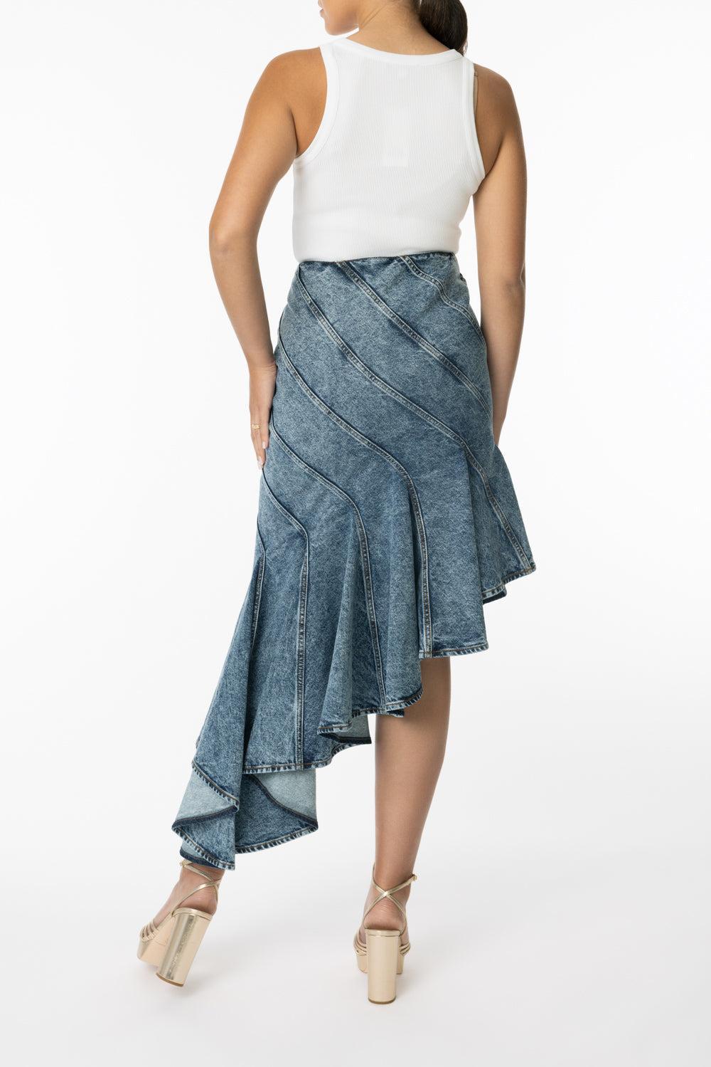 Denim Spiral Skirt-BLEUNEIG-36-CLOTHINGSKIRTMIDI-ALAÏA