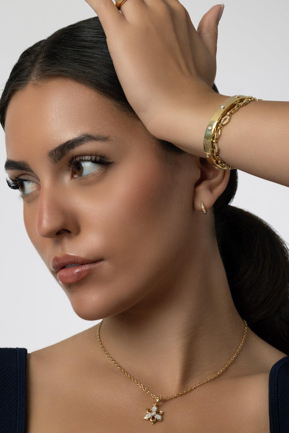 Honey Comb Diamond Bangle Bracelet-YELLOW GOLD-M-JEWELRYFINE JEWELBRACELET O-SARA WEINSTOCK