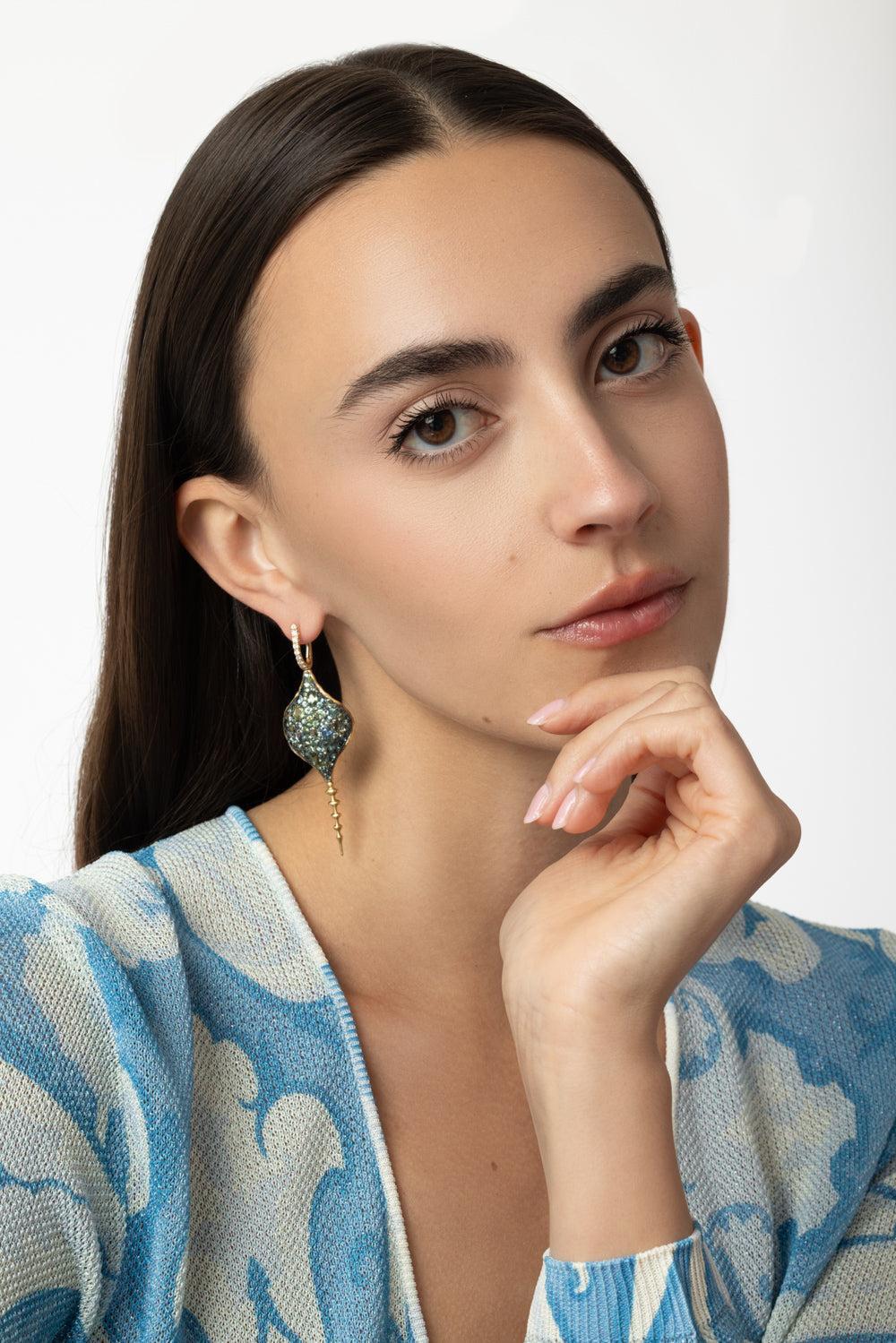 Large Green Sapphire DiaChrona Earrings-YELLOW GOLD-JEWELRYFINE JEWELEARRING-VRAM