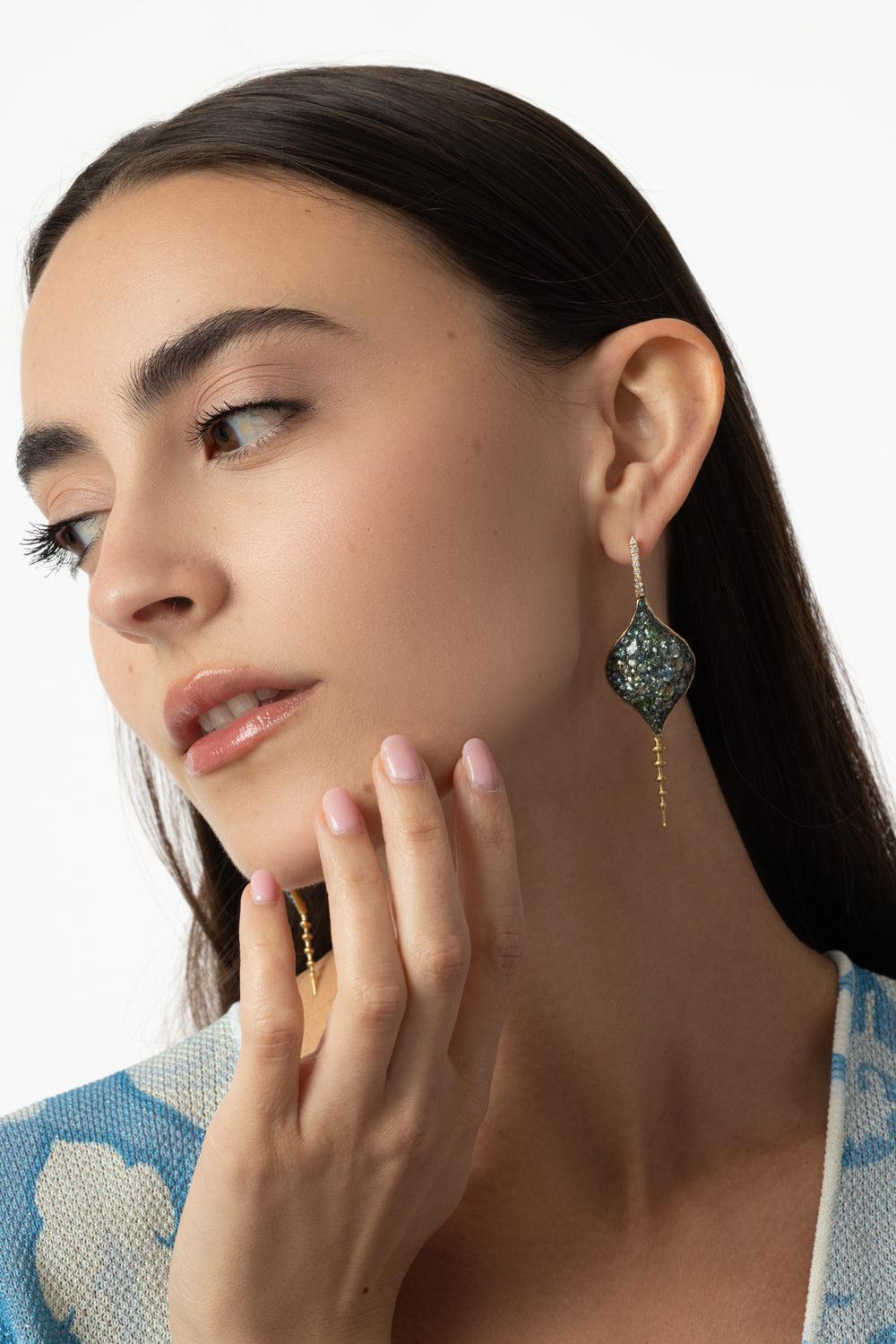 Large Green Sapphire DiaChrona Earrings-YELLOW GOLD-JEWELRYFINE JEWELEARRING-VRAM