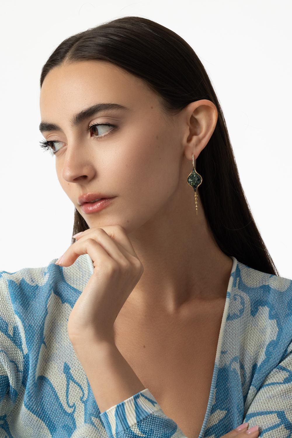 Green Sapphire DiaChrona Earrings-YELLOW GOLD-JEWELRYFINE JEWELEARRING-VRAM