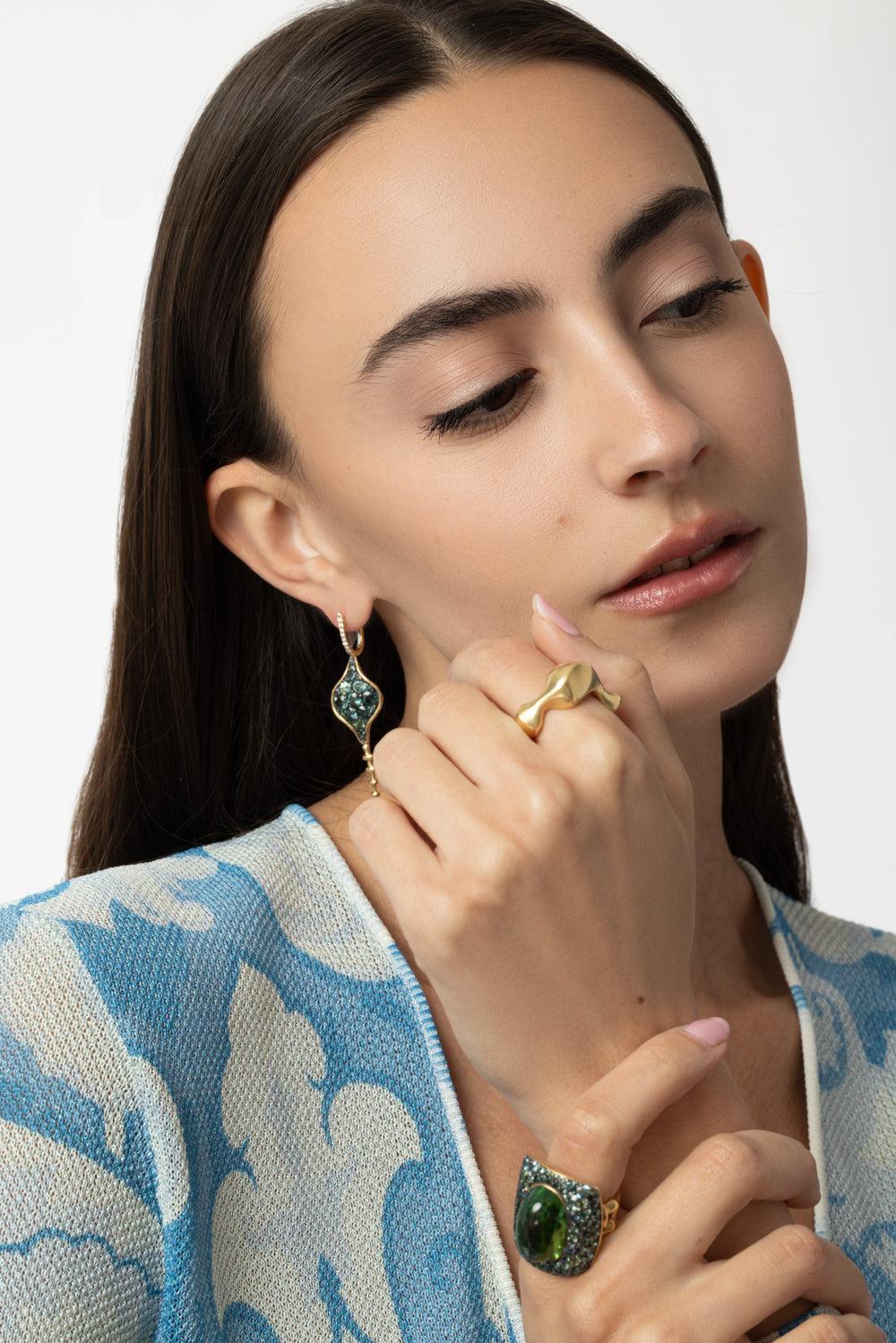 Green Sapphire DiaChrona Earrings-YELLOW GOLD-JEWELRYFINE JEWELEARRING-VRAM