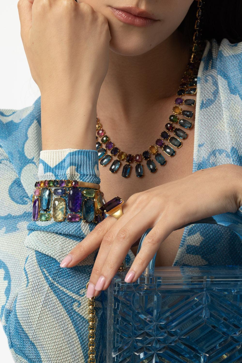 Murano Mixed Stone Bangle Bracelet-YELLOW GOLD-JEWELRYFINE JEWELBRACELET O-MARCO BICEGO