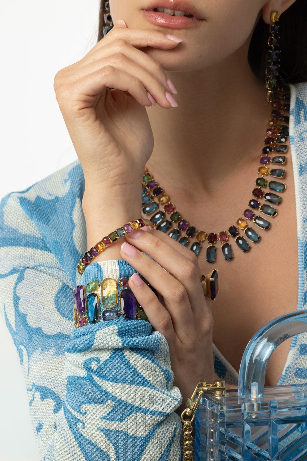 Murano Mixed Stone Bangle Bracelet-YELLOW GOLD-JEWELRYFINE JEWELBRACELET O-MARCO BICEGO