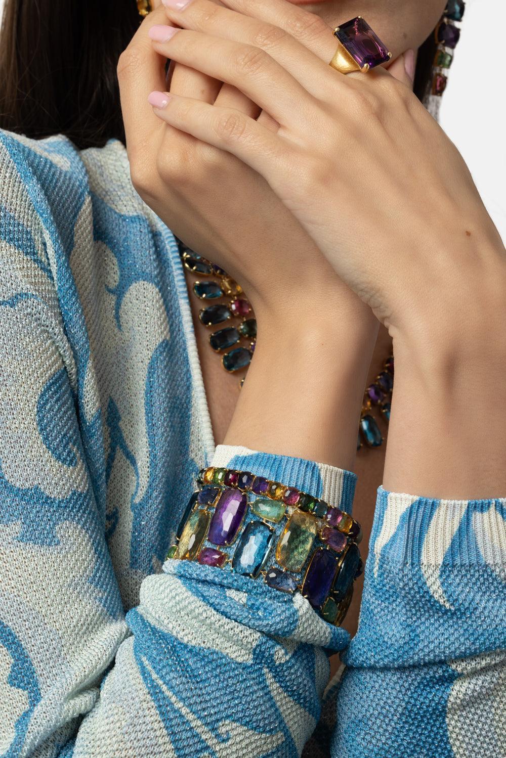 Master Piece Mixed Gemstone Bracelet-YELLOW GOLD-7.5-JEWELRYFINE JEWELBRACELET O-MARCO BICEGO
