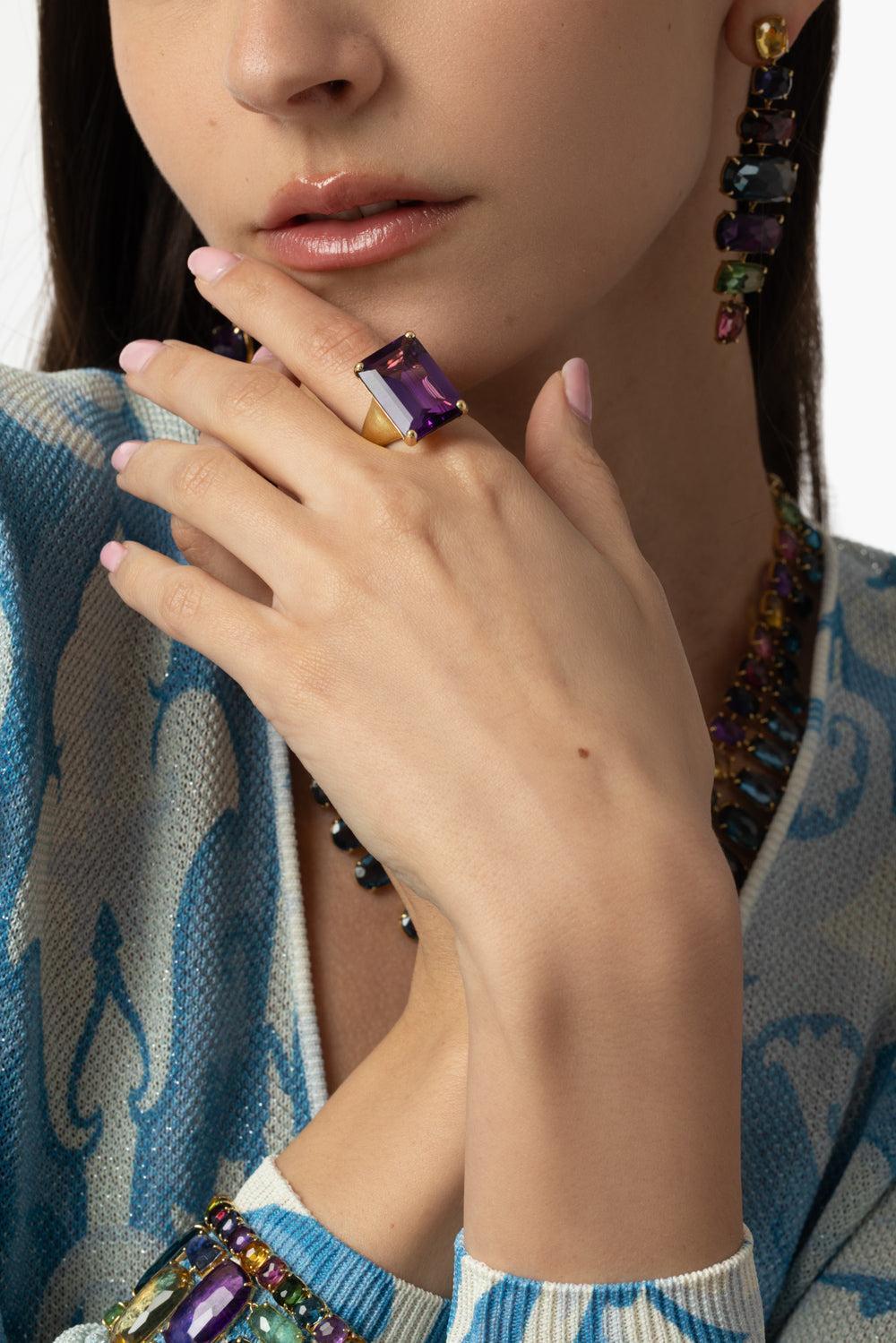 Murano Amethyst Cocktail Ring-YELLOW GOLD-7-JEWELRYFINE JEWELRING-MARCO BICEGO