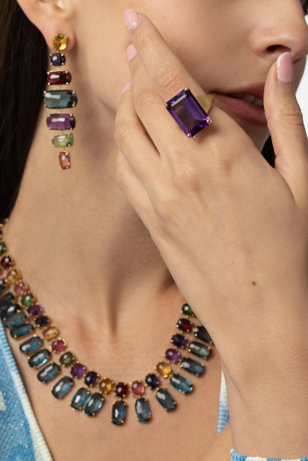Murano Amethyst Cocktail Ring-YELLOW GOLD-7-JEWELRYFINE JEWELRING-MARCO BICEGO