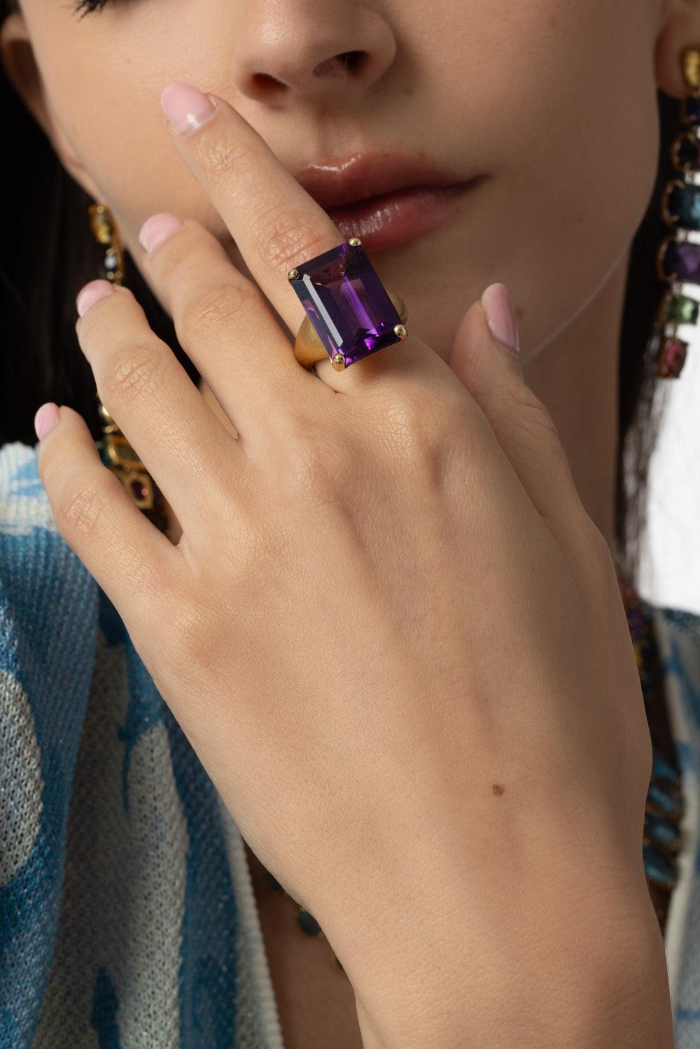Murano Amethyst Cocktail Ring-YELLOW GOLD-7-JEWELRYFINE JEWELRING-MARCO BICEGO