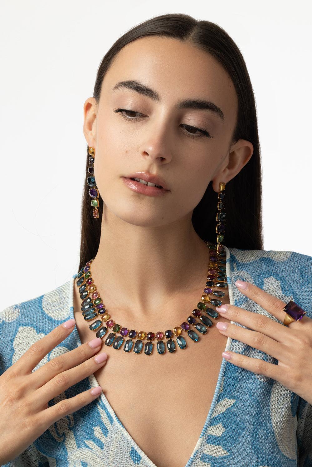 Murano Statement Gemstone Collar Necklace-YELLOW GOLD-18-JEWELRYFINE JEWELNECKLACE O-MARCO BICEGO